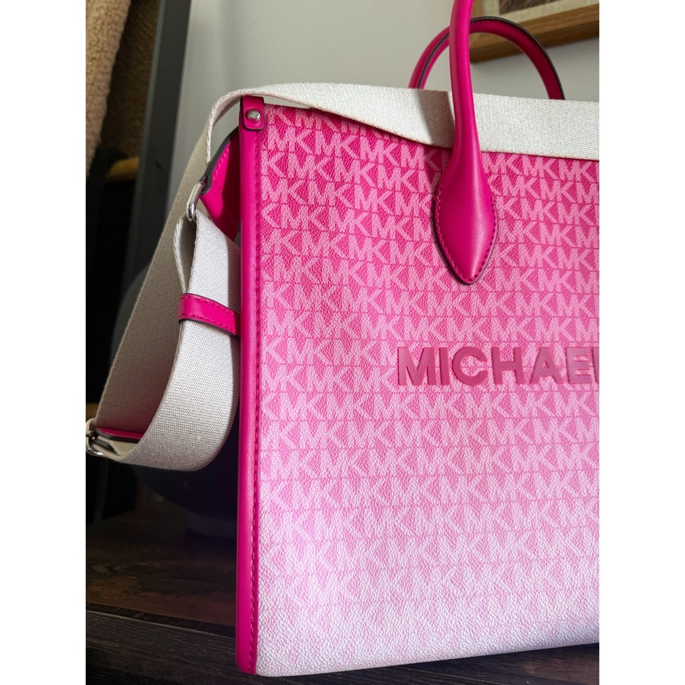 . Michael Kors Pink Ombré Medium Mirella Dragonfruit EW Crossbody Tote Bag - Picture 4 of 14
